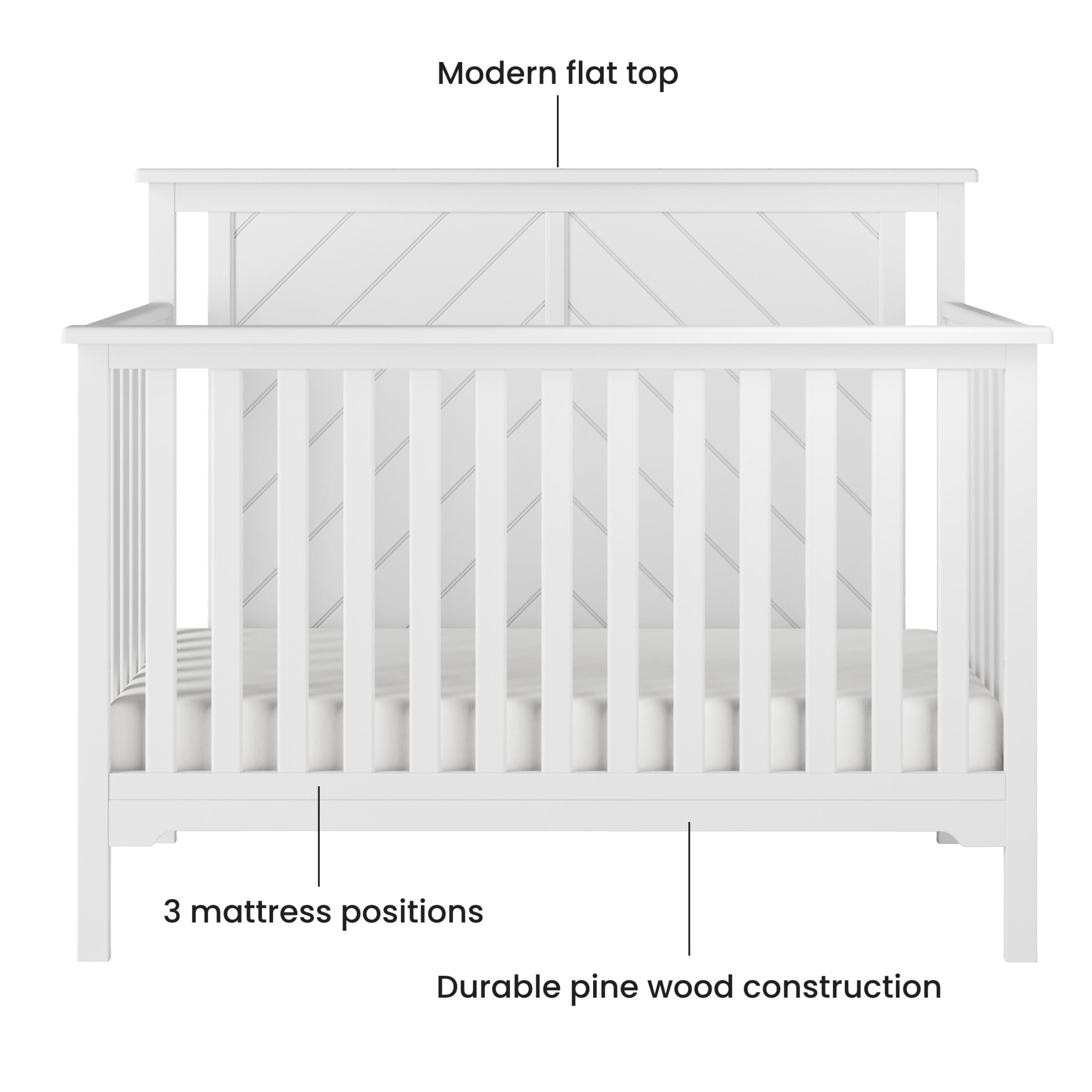 Child Craft Hampton Flat Top Crib and Changing Table Nursery Set, 4-in-1 Convertible, Matte White, 2-Piece