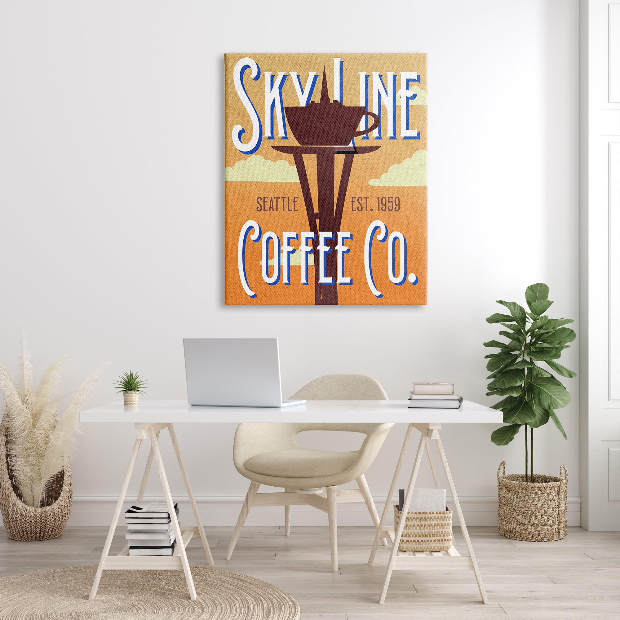 Stupell Industries Retro Sky Line Coffee Co. Seattle Cup Needle, 36 x 48, Design by Daphne Polselli