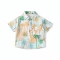 thumbnail image 2 of Boys Graphic Tees Loose Fit Coconut Tree Print Lapel Short Sleeve Buttoned Shirt Tee for Everyday Wear Boys' Tops Tees Shirts Yellow 3 Years-4 Years, 2 of 3