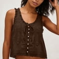 thumbnail image 5 of XUNKUSGA Tank Tops for Women Summer Boho Lace Tie Front V Neck Going Out Tops Casual Loose Cotton Linen Button Down Sleeveless Y2k Tops for Beach,M, 5 of 7