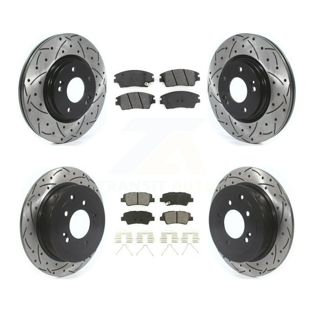 Transit Auto Front Rear Coated Drilled Slotted Disc Brake Rotors and Semi-Metallic Pads Kit for Car Hyundai Tucson Kia Sportage KDS-100779