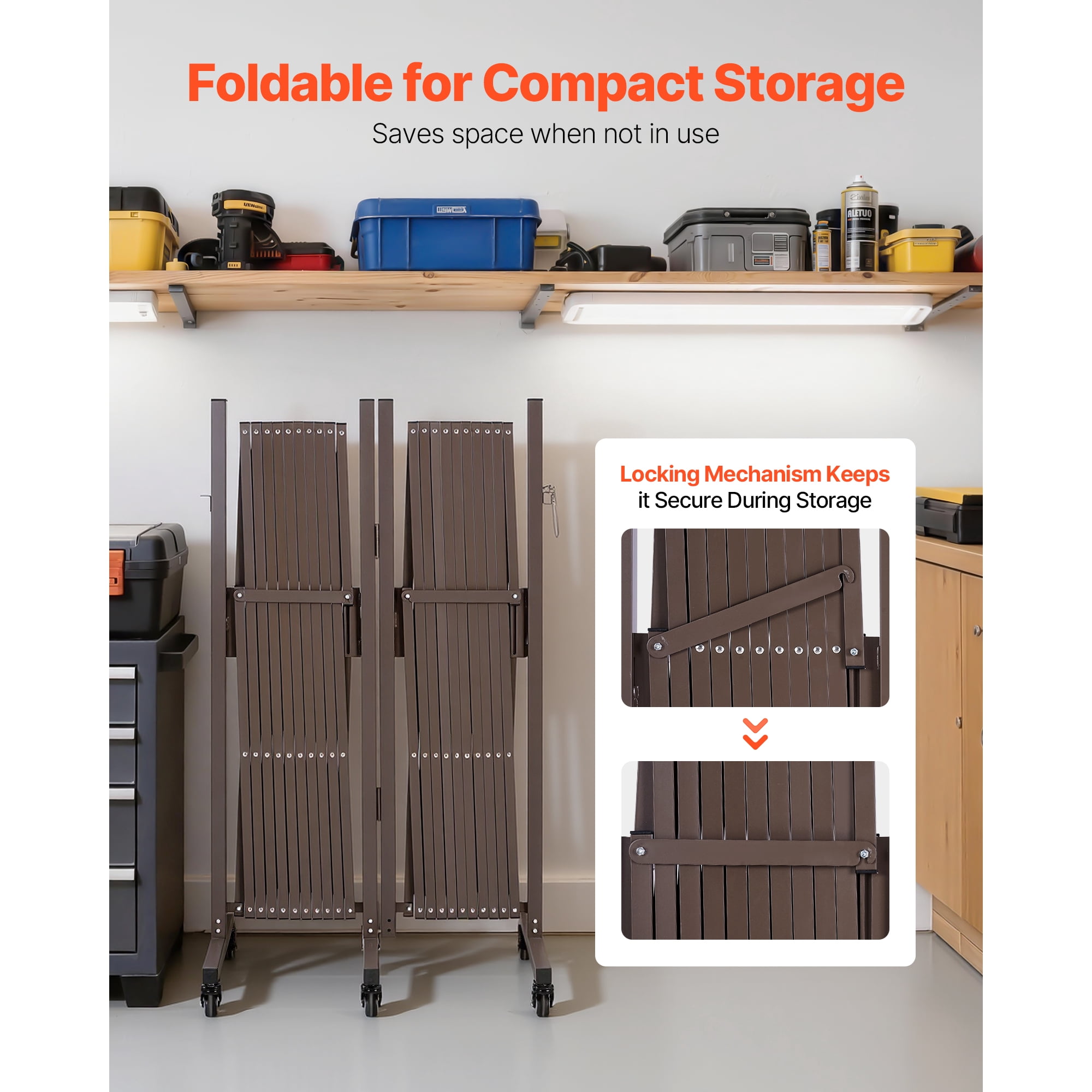 KFFKFF Double Expandable Barricades, 27FT Adjustable Safety Barrier, 0-180° Rotating Mobile Gate with Lockable Wheels, Portable Folding Fence for Outdoor, Garden, and Stairway Use