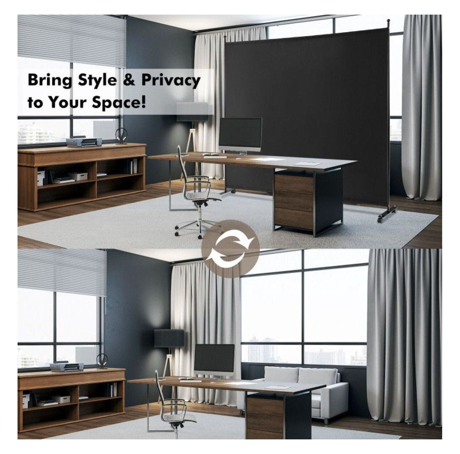 Yunken Single Panel Rolling Room Divider, 6 Ft Tall Portable Privacy Screen with Smooth Gliding Wheels
