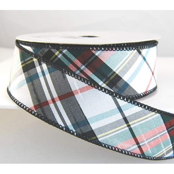 Wire Edged Keen Designer Black Multi Color Plaid Thick Christmas Ribbon 1 1/2" 10 Yards …