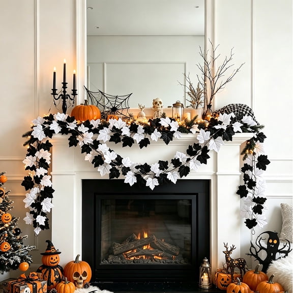 Mrzvby Fall Decoration and Home Decor,Artificial Maple Leaf Garland Flexible Fall Faux Leaf Vines Indoor Outdoor Wall Mantel Staircase Thanksgiving Halloween Home Decorative