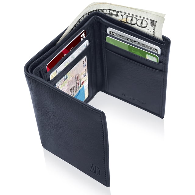 Trifold Wallets For Men RFID - Leather Slim Mens Wallet With ID Window Front Pocket Wallet Gifts For Men