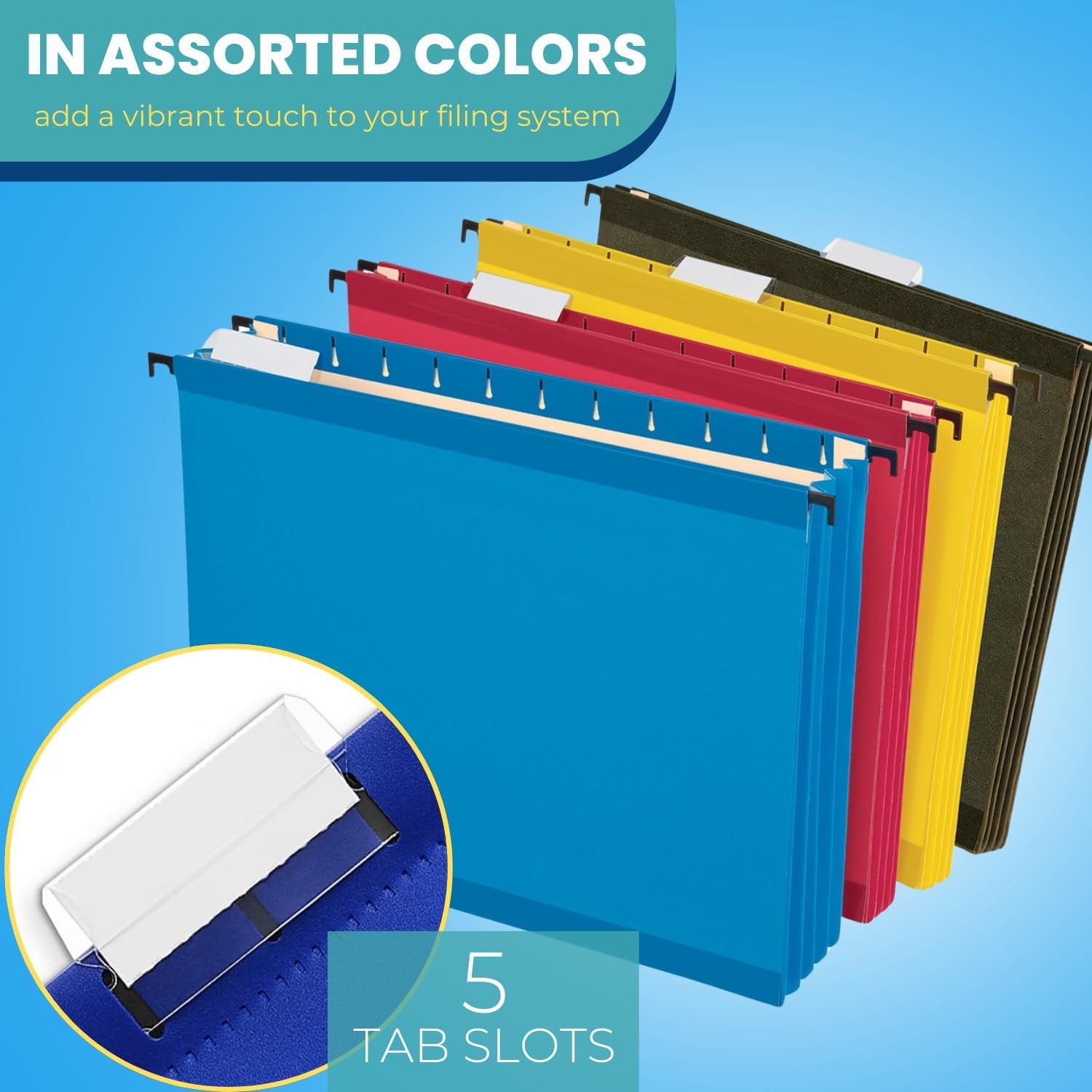 1InTheOffice Poly Expanding Hanging File Folders, Letter Size, Assorted,10/Pack