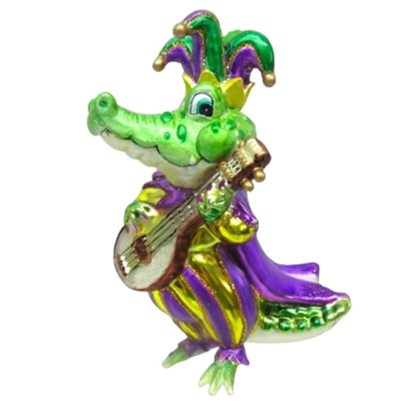 December Diamonds 79-79085 Blown Glass Mardi Gras Gator with Banjo Ornament, 5.25 Inches