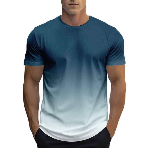 Tops para hombre, blusas y camisas de manga corta con cuello redondo para hombre, blusa informal de verano para hombre, blusa de manga corta con degradado y cuello redondo, blusa de poliéster para hom