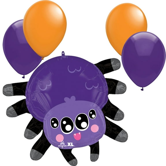 27" Halloween Watchful Eyes Spider Balloon with 4 Latex Balloons – Spooky Party Decoration Set