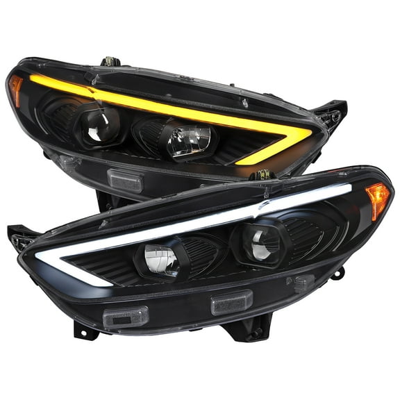 Switchback Sequential Turn Signal Projector Headlights (Black Housing/Clear Lens) Made for and Compatible with 2013-2016 Ford Fusion