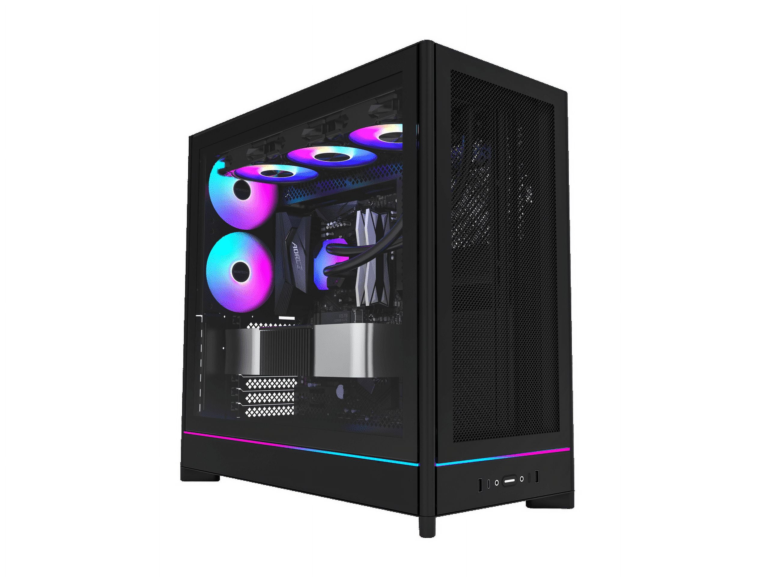 MONTECH HS01 PRO, ATX Mid-Tower PC Case, Gaming PC, High-Airflow, Reversible Layout, Mesh Front Panel, 5x ARGB PWM Fan Pre-Installed, Sink-in Design, Toolless Panels, Black