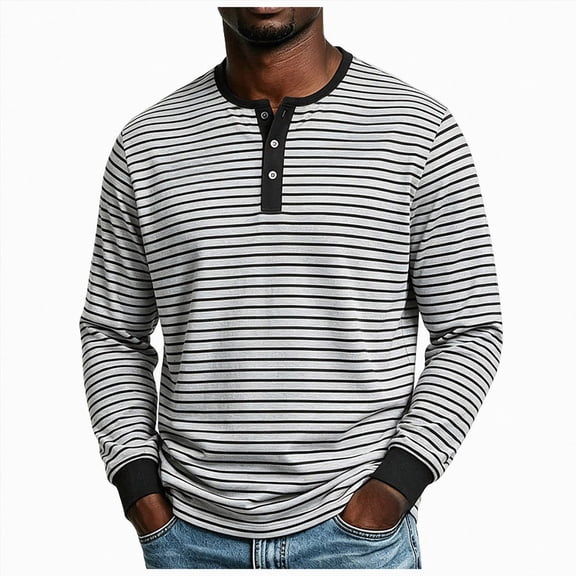 Linfrsh Mens Tops Mens Henley Shirts Long Sleeve Casual Fashion T-Shirt Lightweight Button Tees