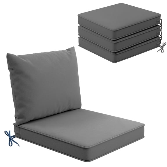 Oungelark Outdoor Chair Cushions Set of 4, 22x22x3.2in Water Resistant Fade Safe Patio Seat Cushions with Ties & Removable Covers(Grey)