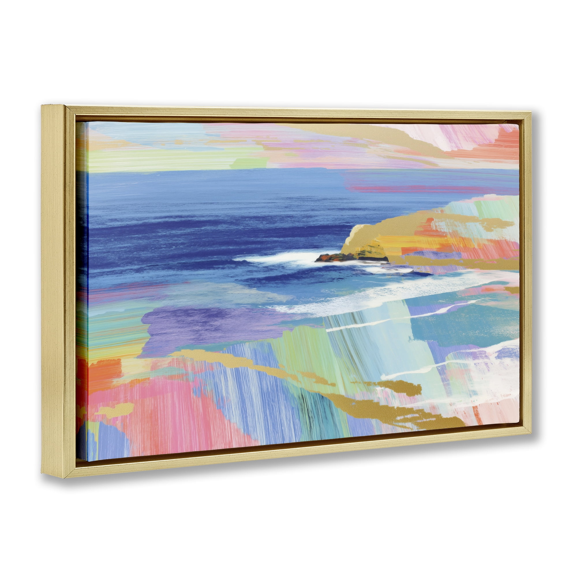 Stupell Industries Hawaii Coastline Abstraction Gold Framed Floater Canvas Wall Art, design by Chromatic Storm Studio