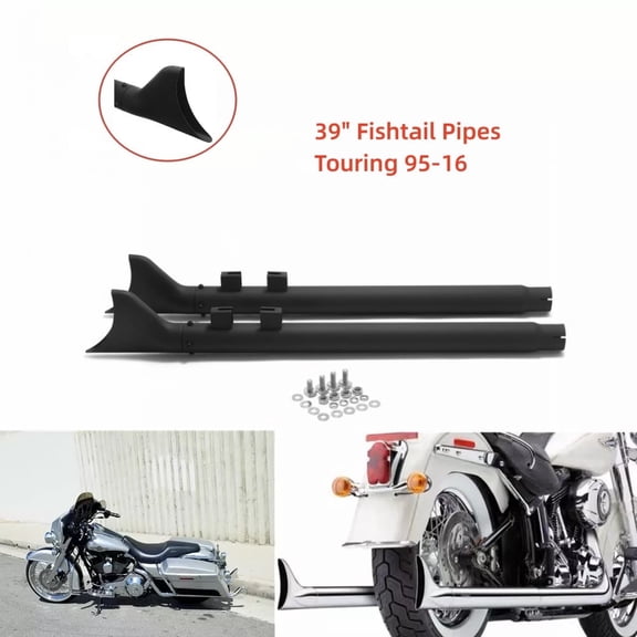 Black 39" Fishtail Dual Exhaust Pipes for Harley Touring Street Glide FLHX 1995-2016 1996 1997 1998 Road King FLHR