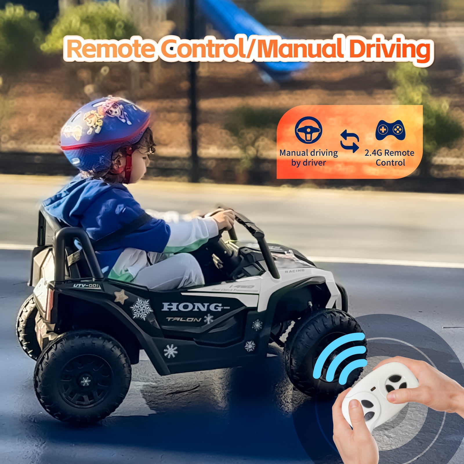 HEIMILI 12V Kids Ride On UTV,Ride on Car Toy w/Remote Control,Electric Off-Road UTV Truck,Remote w/ LED Lights MP&Music Bluetooth USB for Kids,Boys and Girls Aged 3-6 Years (White)