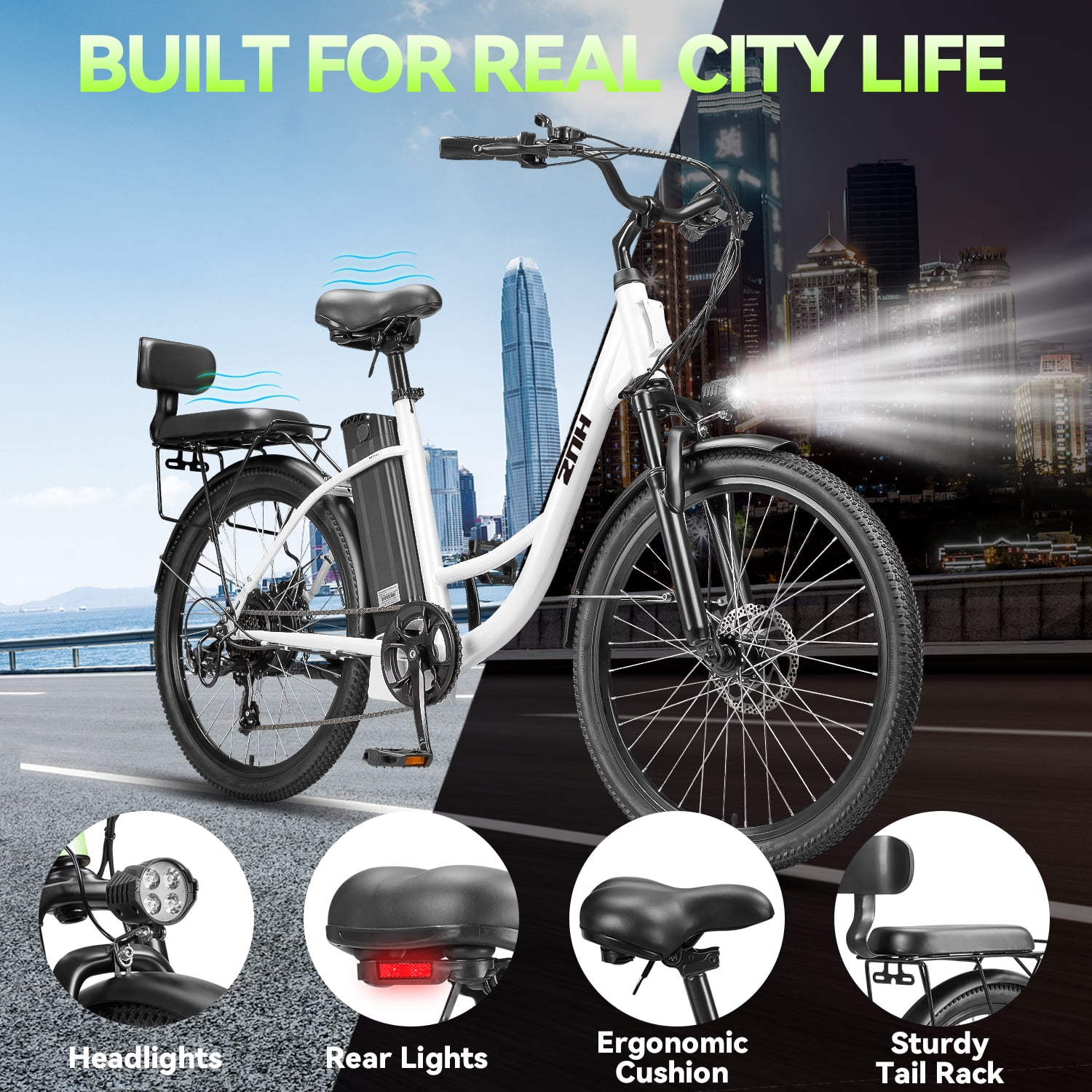 ZNH 26'' Electric Commuter Bike，700w Electric Bicycle w 48v13ah Removable Batttery,City Ebike w Rear Frame，Easy to Install，UL2849，7-Speed,White