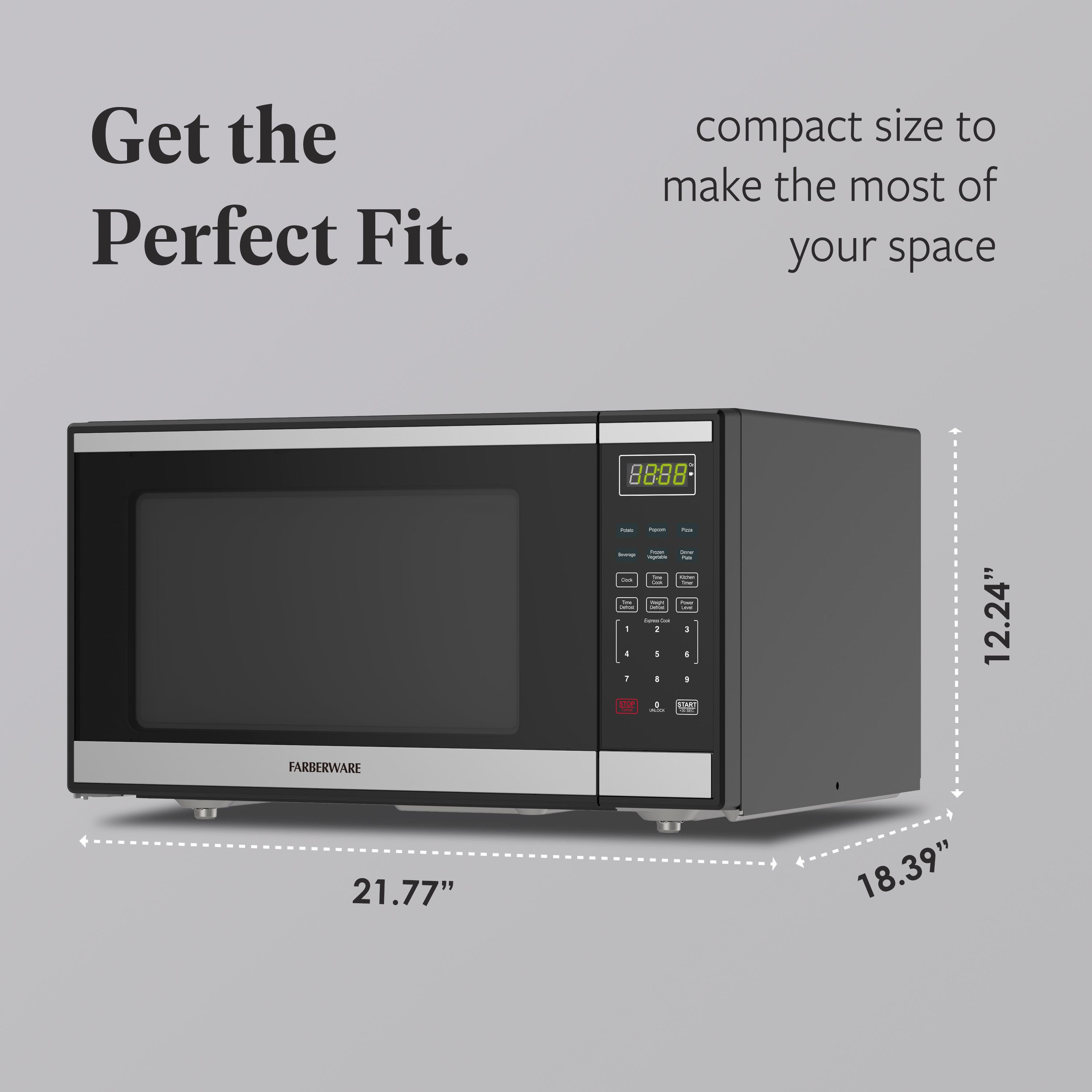 Farberware 1.6 cu ft Microwave Oven, 1100W Countertop Microwave Oven with 6 Auto Cook Settings, Stainless Steel