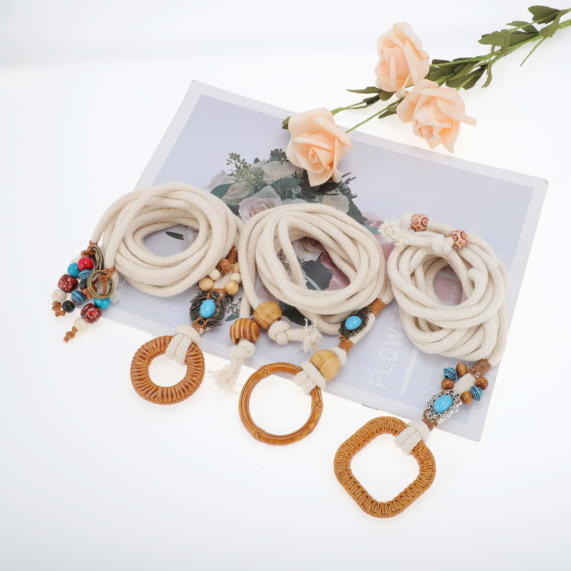 Unique Bargains Buckle Bohemian Waist Rope Adjustable Tie Design 1 Pc Bamboo Buckle