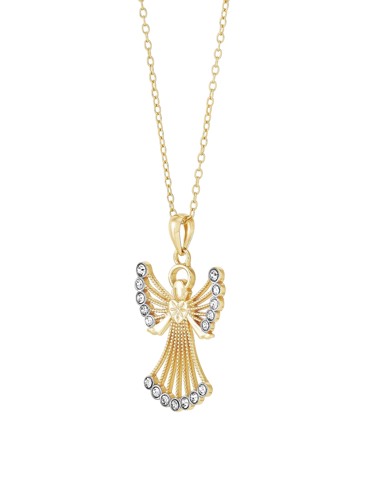 Brilliance Fine Jewelry Crystals Angel Pendant in Sterling Silver and 18K Gold Plate,18"