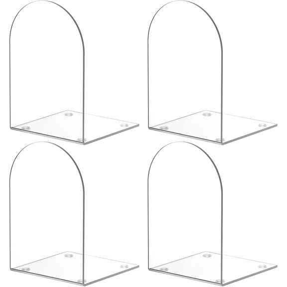 Acrylic Bookends 4 Pieces, Clear Bookends for Shelves, Shelf Book Stopper to Hold Books for Home Office Supplies