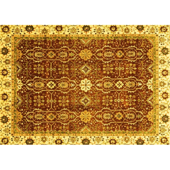 Ahgly Company Machine Washable Indoor Rectangle Abstract Yellow Modern Area Rugs, 5' x 7'