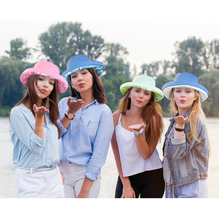 Sun Blocker Women's Sun Hat Reversible Bucket Cap UPF 50+ Travel Beach Hat Floral Pink, Size: One Size