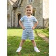 thumbnail image 6 of Cenuakty Toddler 6M 12M 18M 2T 3T 4T 5T Baby Boy Summer Outfit Casual Striped Button V Neck Short Sleeve Tops and Shorts 2 Pcs Set, 6 of 9