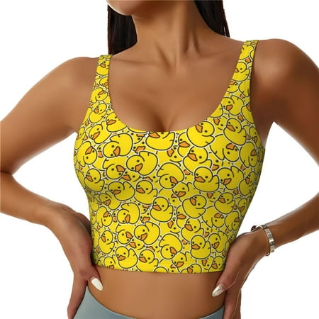 Jgfou Ducky Cartoon Animal Yellow Print Womens Sports Bra - Padded Workout Sports Bras Crop Tank Top