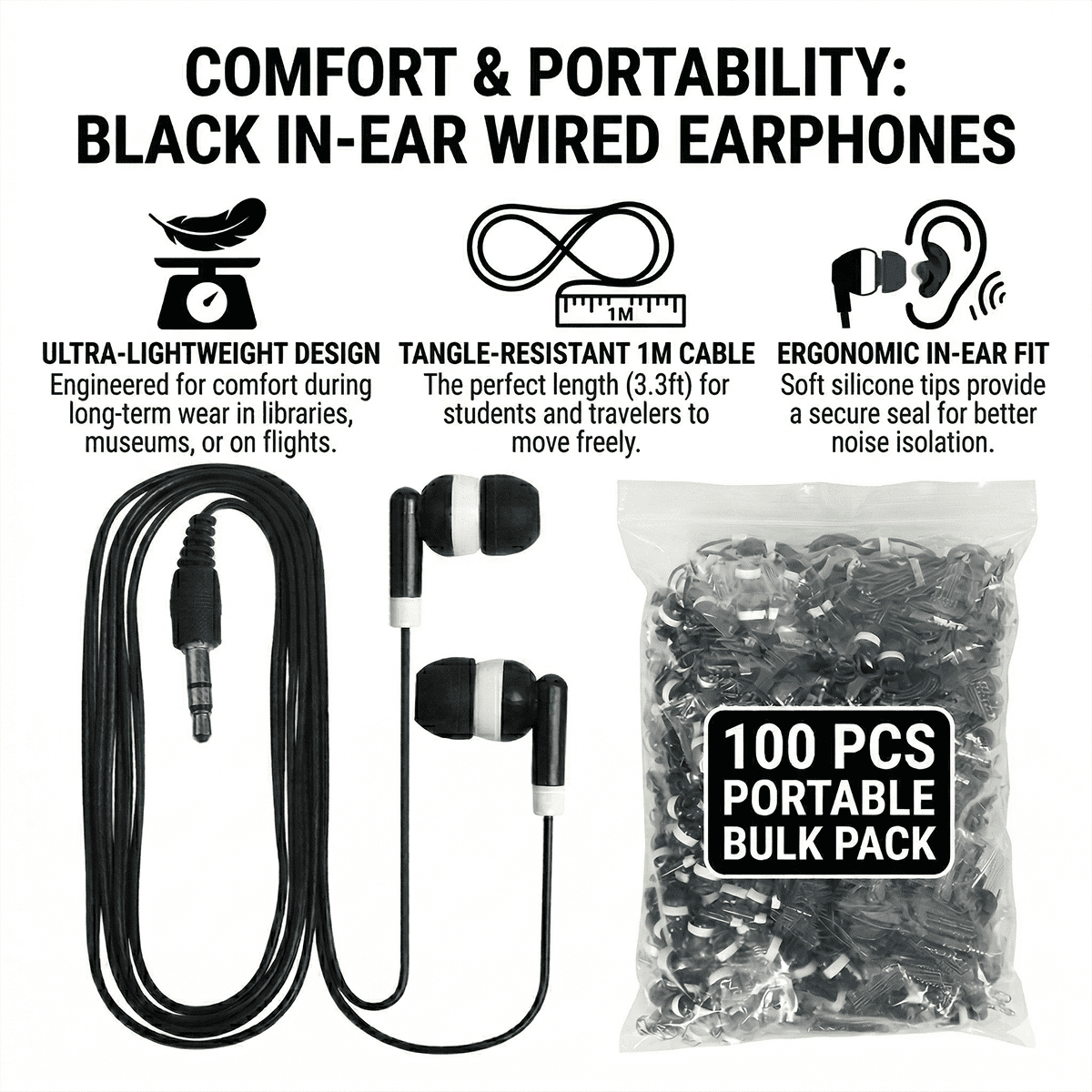 wired earbuds for school, 100 Pack bulk disposable headphones for classroom tideseer