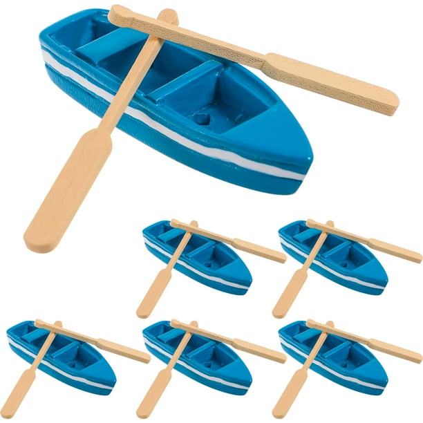 Juego de 6 mini figuras de modelo de barco y paletas de resina, juguete, decoración de micropaisaje, simulación de escena de playa oceánica (barco+2 paletas)