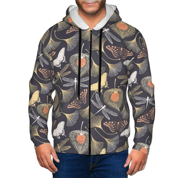 Zip Up Hoodies for Men - Leafy Dragonfly Butterfly Long Sleeve Comfrt Men'S Fashion Hoodies & Sweatshirts, Jackets for Men Hoodies Pullover Clothing Clothes with Pouch