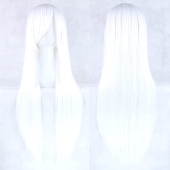 Zhuge 80cm Long Straight Natural Hair Cosplay Wigs with Bangs Colorful Halloween Costume Party Wig for Girl ( Pure White)