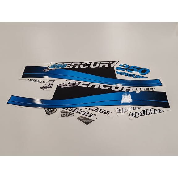 411 Decals Aftermarket Replacement for Mercury 250 Optimax Saltwater EFI (1999-2004) Blue Outboard Decal (Sticker) Set