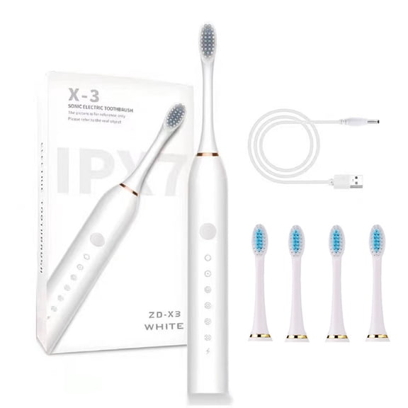 VANLOFE 6 Modes Electric Toothbrush With 4 Brush Heads Portable travel toothbrush White