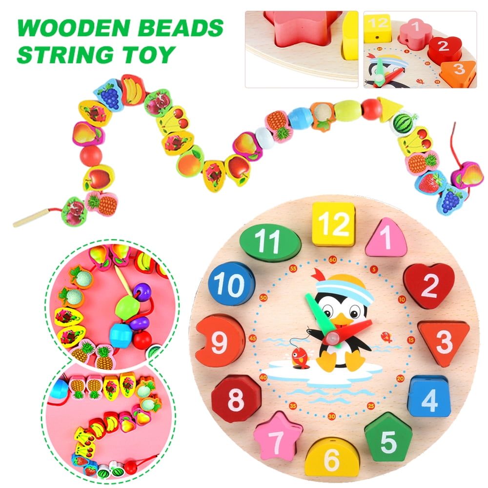 LNKOO Wooden Shape Sorting Clock-Teaching Time Number Blocks, Fruits  Vegetables String Threading Beads Montessori Toddler Preschool Activities  Lacing Toys for Toddlers 2 3 4 5 Year Old Boys Girls - Walmart.com