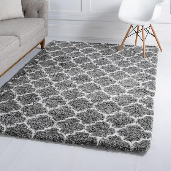 Unique Loom Rabat Shag Collection Area Rug - Marble (5' 1" x 8' Rectangle Gray/Ivory)
