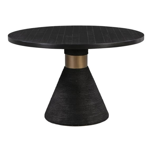 Pemberly Row 30"H Round Rope Modern Acacia Wood Dining Table in Black