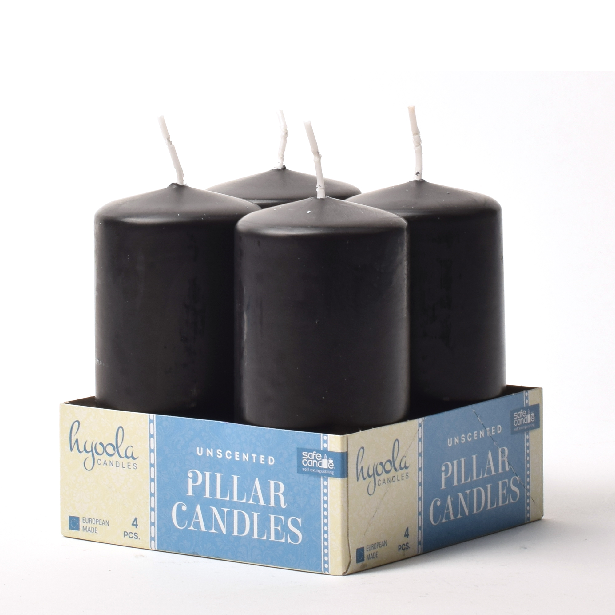 Hyoola 2 x 4 inch Small Unscented Pillar Candles Dripless Black Pillars