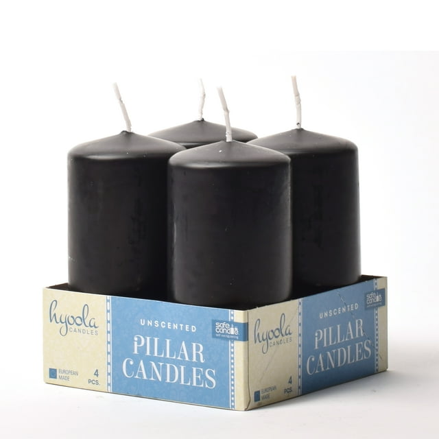 Hyoola 2 x 4 inch Small Unscented Pillar Candles Dripless Black Pillars