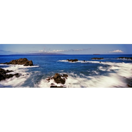 High angle view of surf at the coast North Shore Oahu Hawaii USA Canvas Art - Panoramic Images (27 x