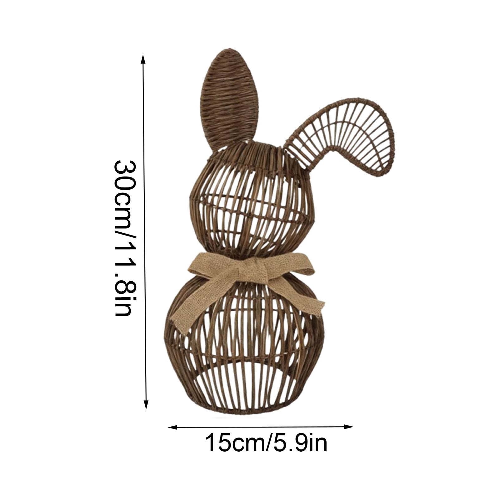 Easter Decorations Handmade Wooden Bunny, Natural Rattan Hand-Woven Easter Basket for Egg Hunt, Rustic Spring Table Centerpiece for Home, 1 Count
