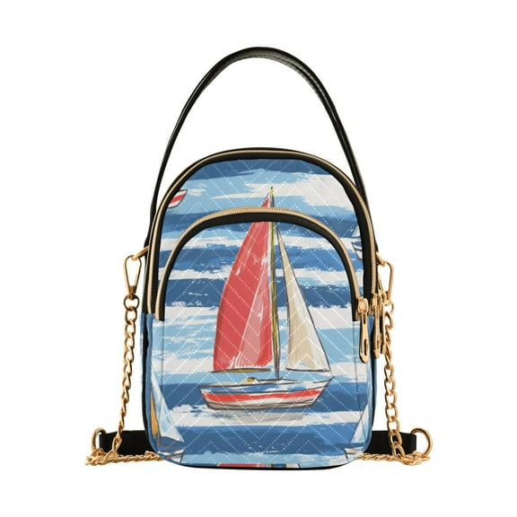FORMRS Crossbody Bag for Women Quilted Travel Shoulder Cell Phone Purse with Chain Strap Handbag, Red Sailboats