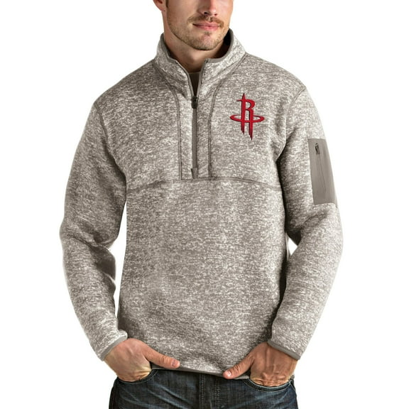 Men's Antigua Natural Houston Rockets Fortune Quarter-Zip Pullover Jacket