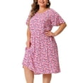 thumbnail image 2 of DARING DIVA Plus Size V Neck Flare Sleeve Peplum Midi Ruffle Dress 2X Dark Pink, 2 of 6