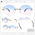 thumbnail image 2 of Mens Luxury Rimless Oval Rich Gangster Metal Rim Sunglasses Gold - Blue Pink, 2 of 8