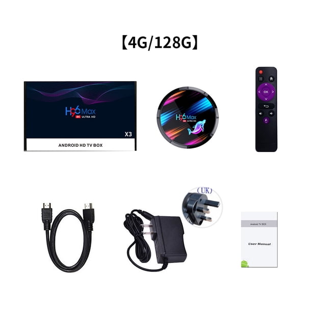 UHD TV Box Control remoto 8K Quad Core CPU TV Topbox Televisión Media Player Box 4G + 128G Enchufe del Reino Unido Guardurnaity EL5109-11B