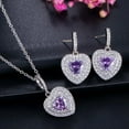 thumbnail image 2 of Silver Plated Purple Love Heart CZ Pendant Necklace Earrings Women Jewelry Set, 2 of 9