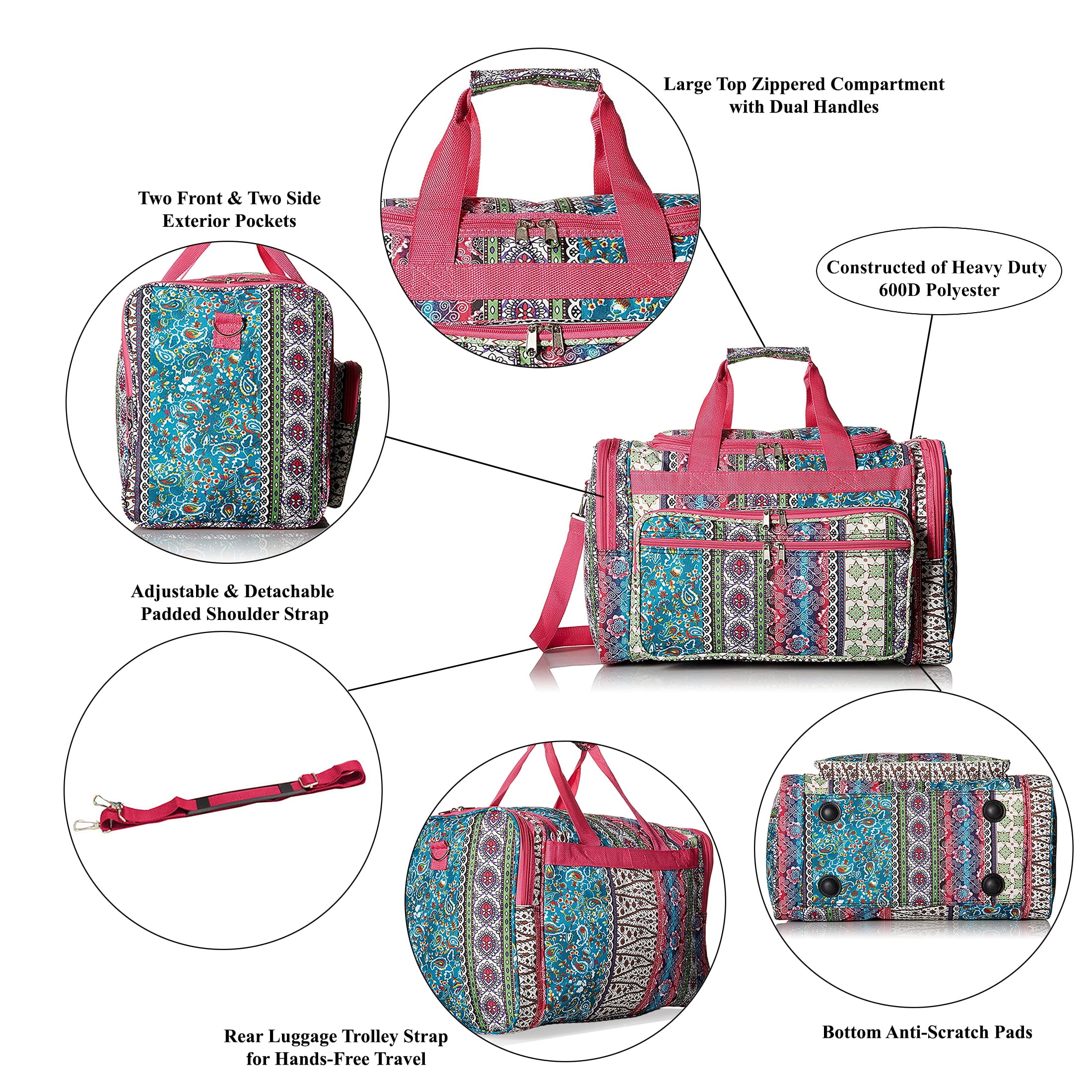 CalBags Classic Prints 19-inch Duffel Bag, Pink Multi Paisley